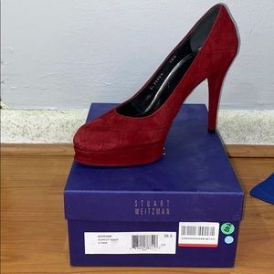 Stuart Weitzman Stitchup Scarlet Suede Heel